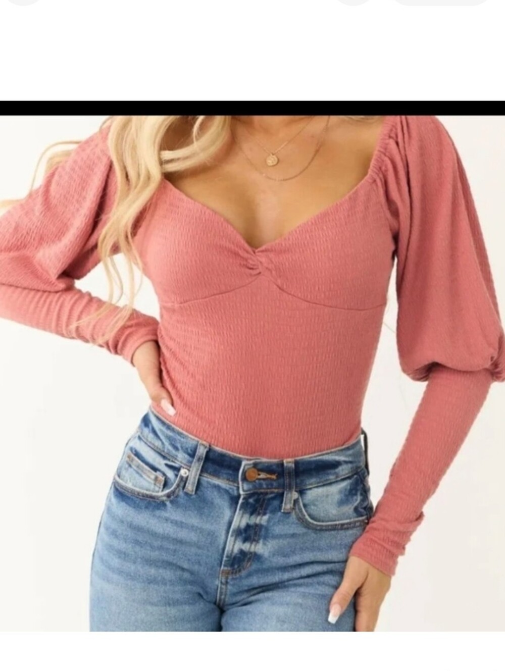 Promesa Canyon Rose Long Sleeve Sweetheart Puff Sleeve Bodysuit